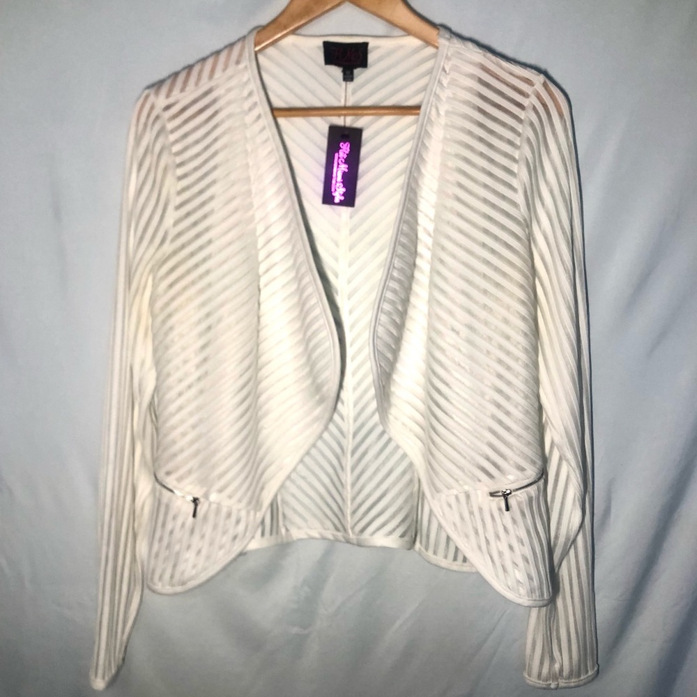 Hot Miami Styles - White Mesh Striped Blazer - Medium
